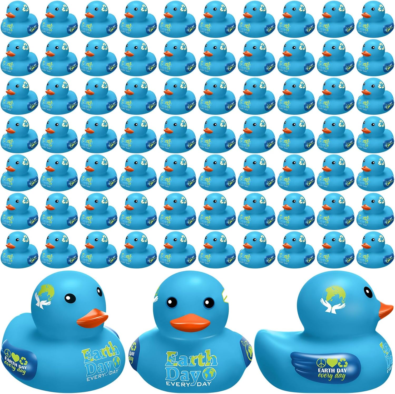 60 Pcs Earth Day Rubber Duck Recycle Blue Ribbon Environmental Gifts Rubber Duck for Educational and Learning Activities Coworkers Fundraiser Giveaways