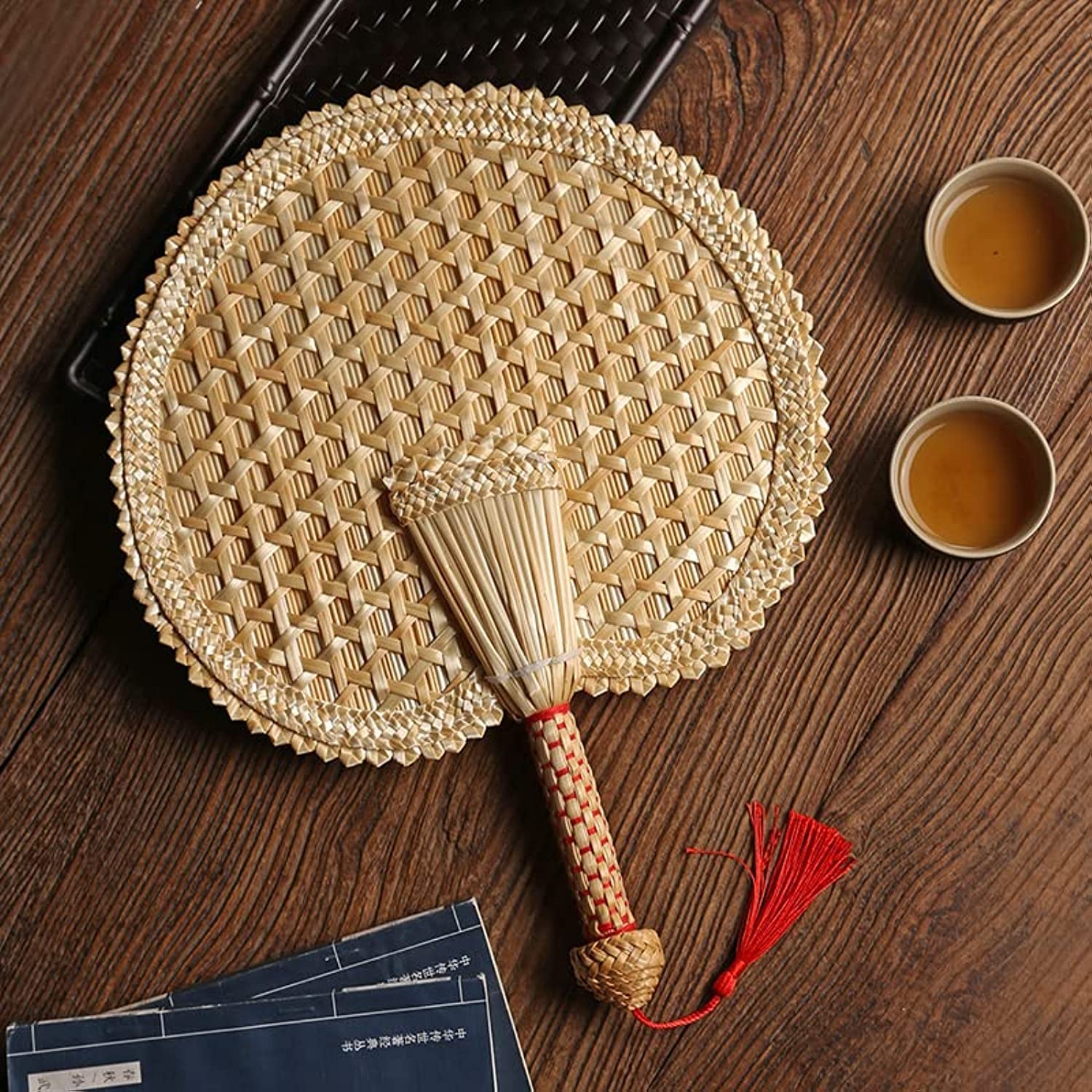 THE WHITE SHOP Natural Bamboo Fans Chinese Style Summer Hand Fans Palm Leaf Fans Bamboo Handheld Wheat Straw Fan Handcrafted Fan