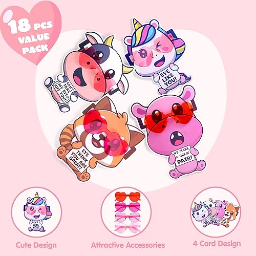 Miniatura 3 de JOYIN Paquete de 18 lentes en forma de corazón para el día de San Valentín con tarjetas, premios de intercambio de aula de San Valentín, anteojos