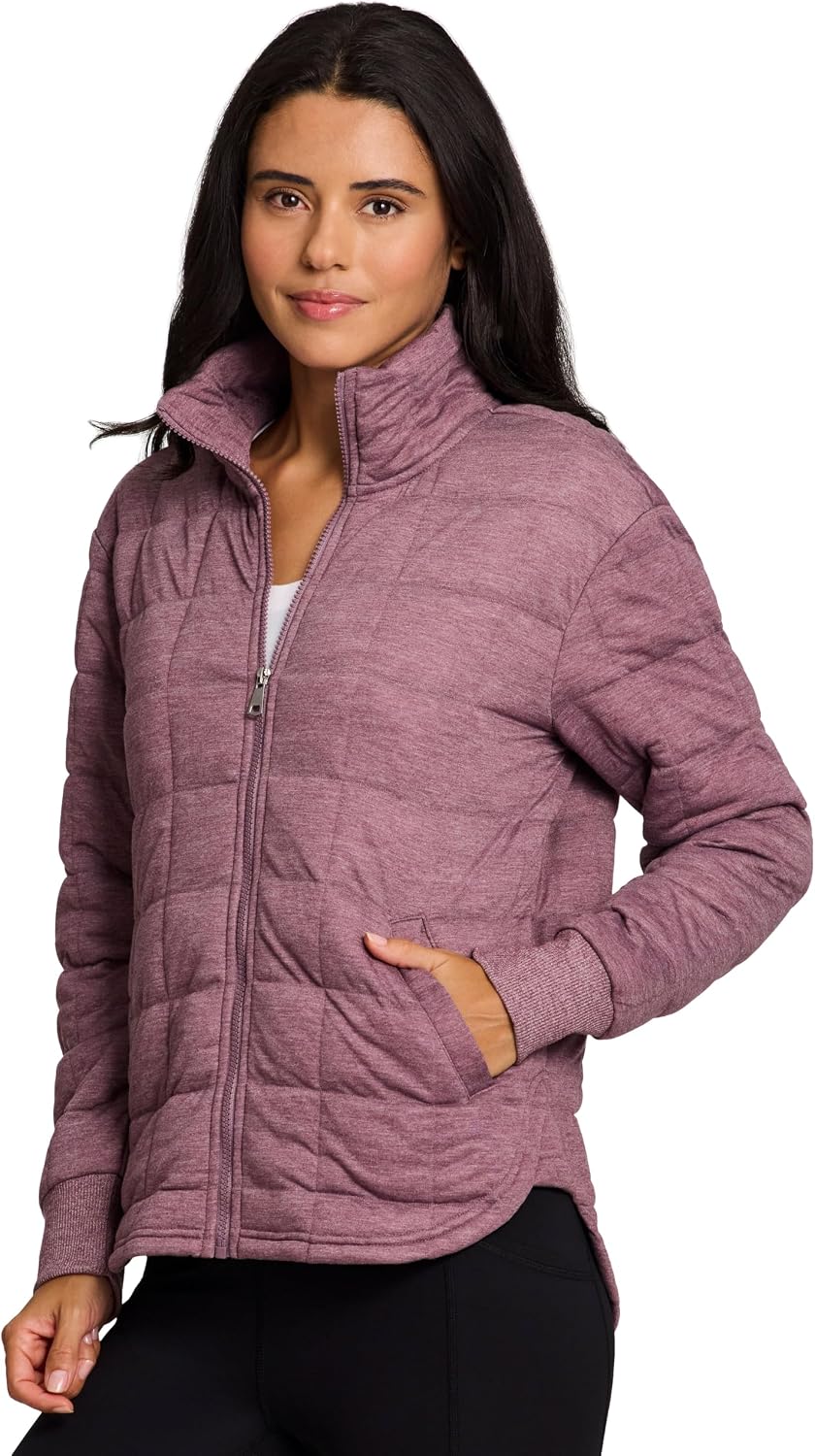RBX Active Women's Jacket, Ultra Lightweight Full Zip Quilted Jacket with Pockets All Season Mock Neck Zip Up Sweatshirt