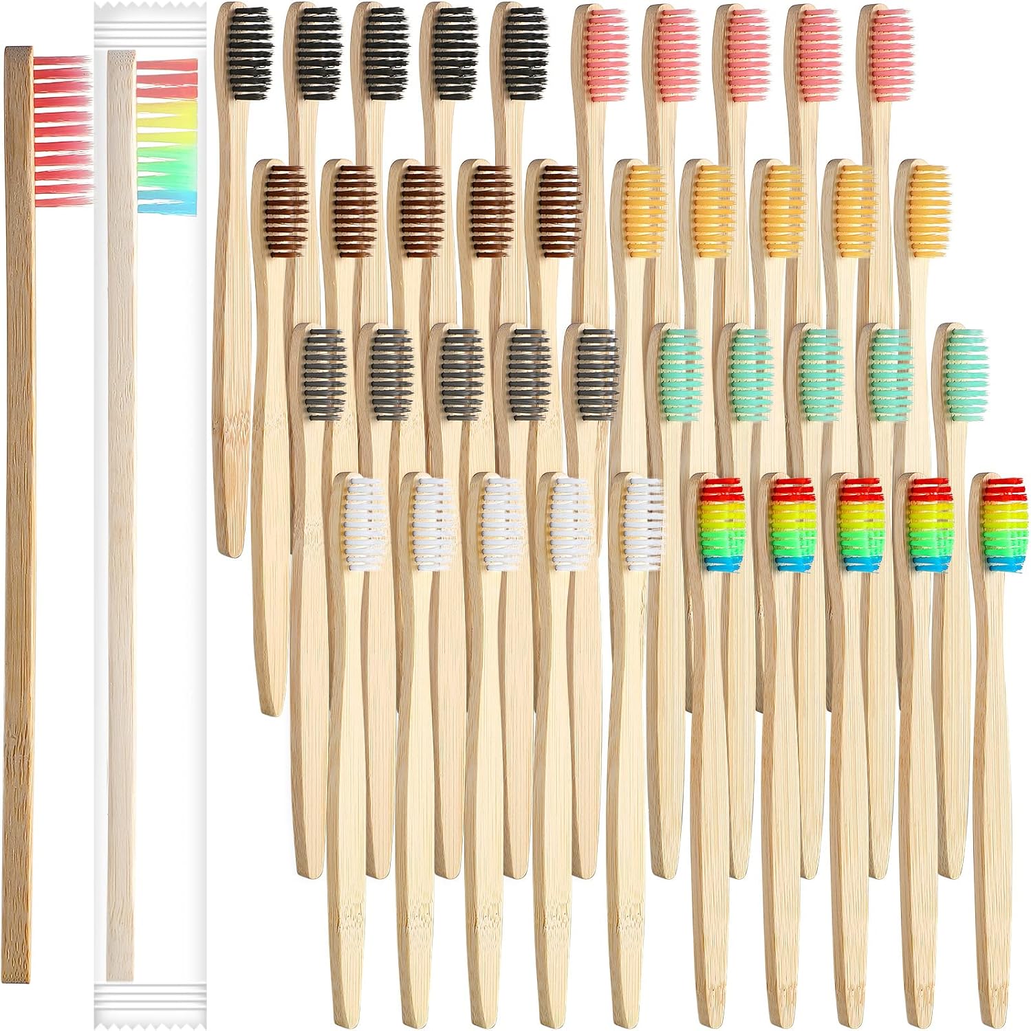 Potchen 80 Pcs Bamboo Toothbrushes Bulk Soft Bristles Toothbrushes Colorful Nylon