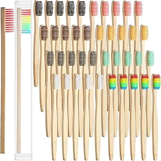 Potchen 80 Pcs Bamboo Toothbrushes Bulk Soft Bristles Toothbrushes Colorful Nylon Charcoal Soft Toothbrushes for Adults Oral Teeth Travel Use, 8 Colors, Individually Wrapped