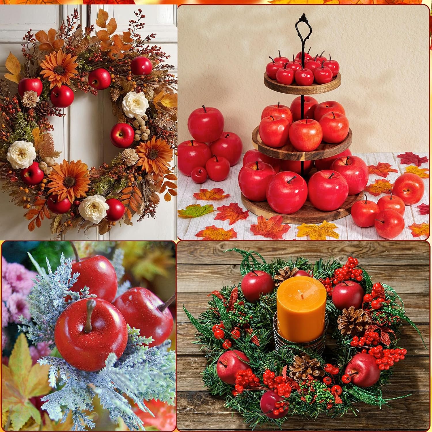 Youyole 74 Pcs Fall Centerpiece Decoration for Table Fall Harvest Apples Farm Decoration Maple Leaves, Fake Fruit Artificial Apples Back to School Decorations for Autumn Harvest Home Party