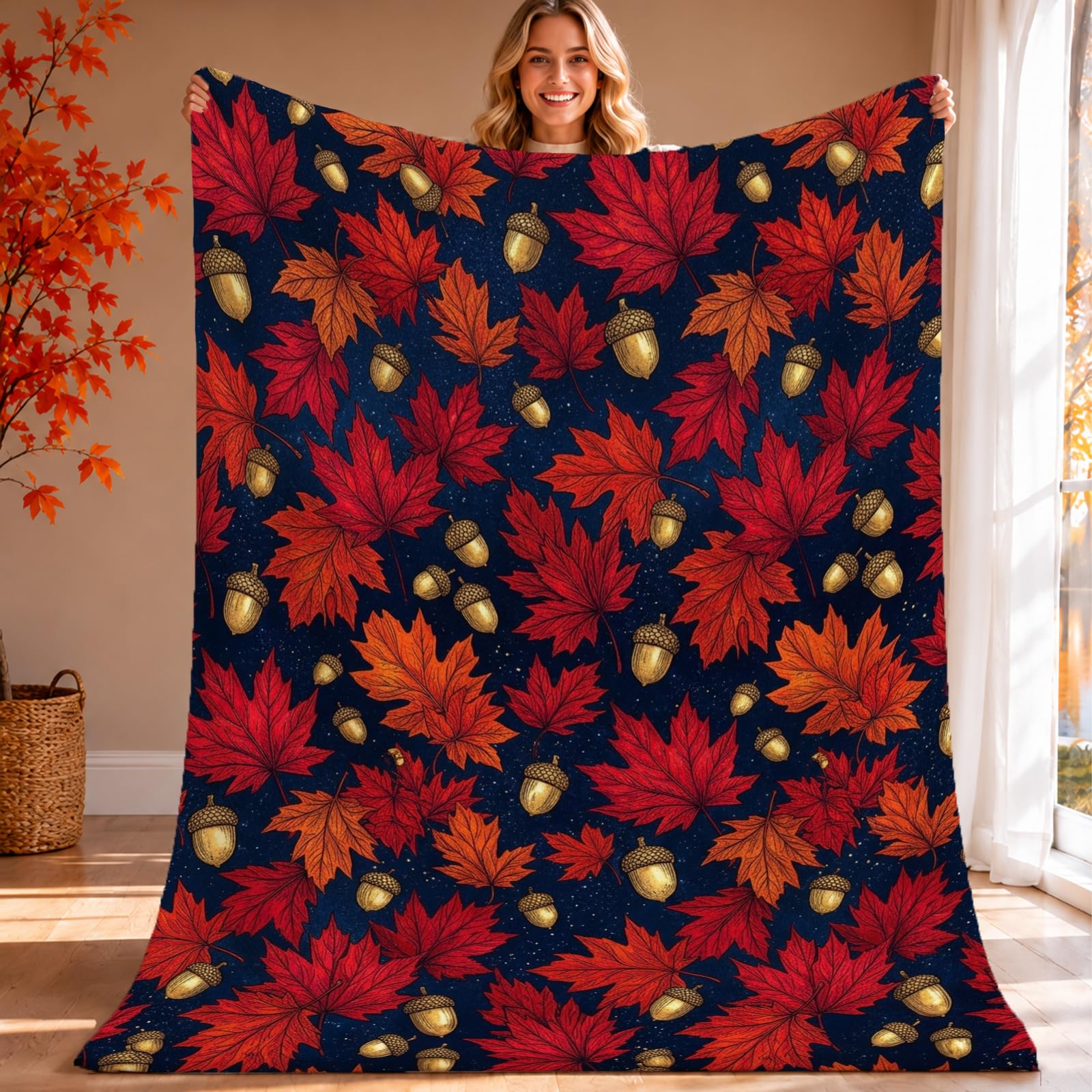 Manta de hojas de arce suave 60x80 ideal para sofá o cama en otoño