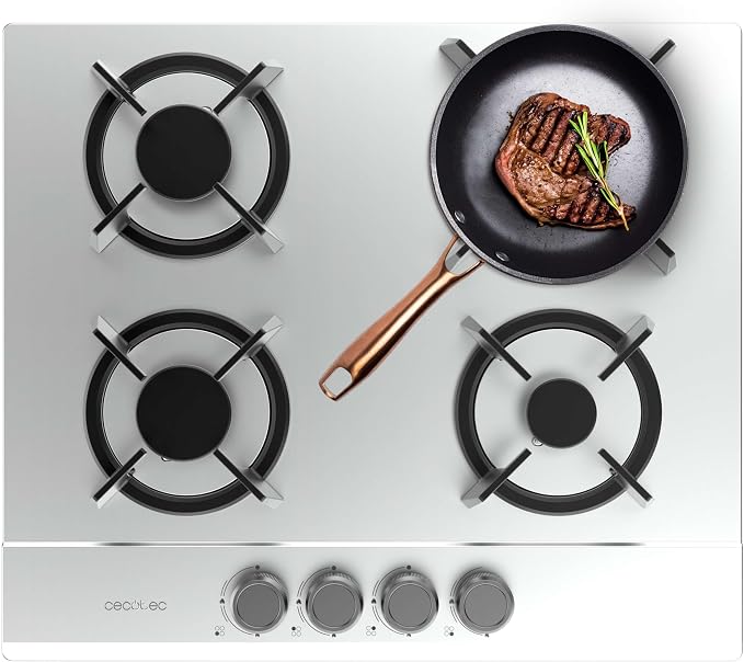 Cecotec Placa de Gas Bolero Squad GN 4200S Inox. 4 Fuegos con Quemador Wok Triple Corona