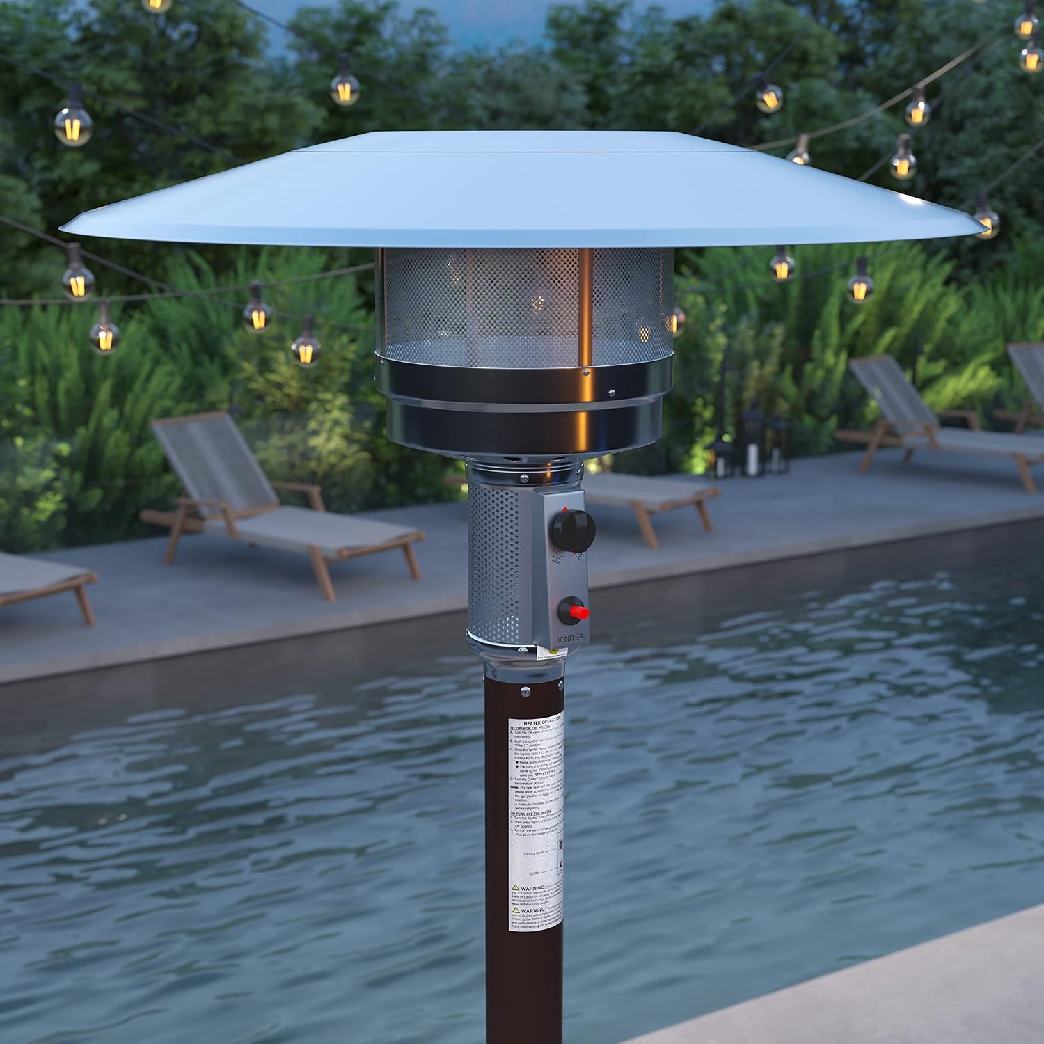 Merrick Lane Outdoor Patio Heater - Bronze Finished Stainless Steel - 7.5 Feet Tall - 40,000 BTU - Propane Fuel Source - Wheels for Easy Movement