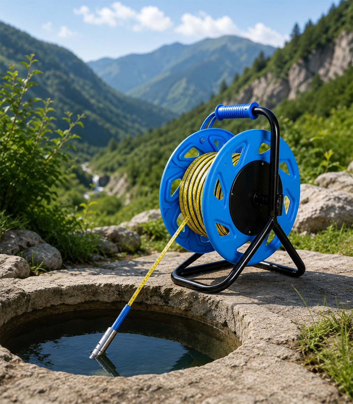 Kindevieft Steel Tape Water Level Meter, High-Precision Groundwater Level Sensor, IP68 Waterproof Well Water Measuring Tool for Field Monitoring 150M