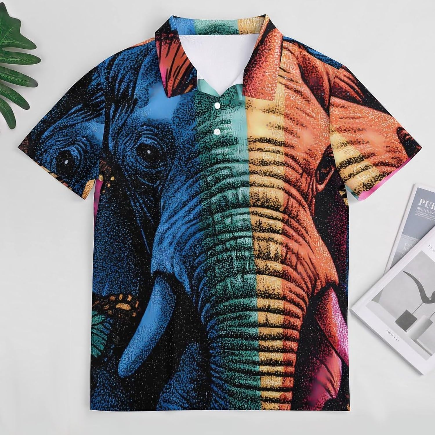 Rainbow Elephant LGBT Butterflies Men's Polo Golf Shirts Collared T-Shirt | short sleeve,three button,quick dry,machine washable,summer tee top