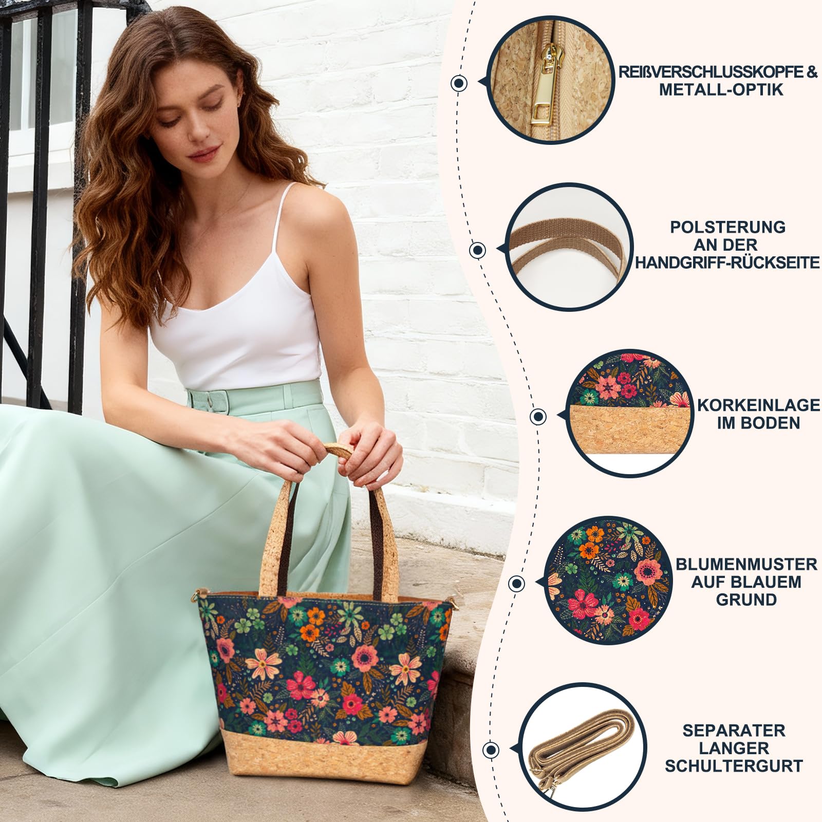 boshiho Bolso bandolera de corcho Crossbody Piel Vegana Sostenible Mujer Bolso de mano Monedero de Corcho Accesorios de Viaje Billetera de Viaje