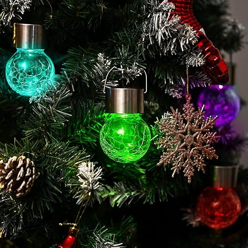 Miniatura 10 de GIGALUMI Paquete de 12 luces solares impermeables para exteriores, luces solares colgantes para decoración exterior de jardín, farol de vidrio