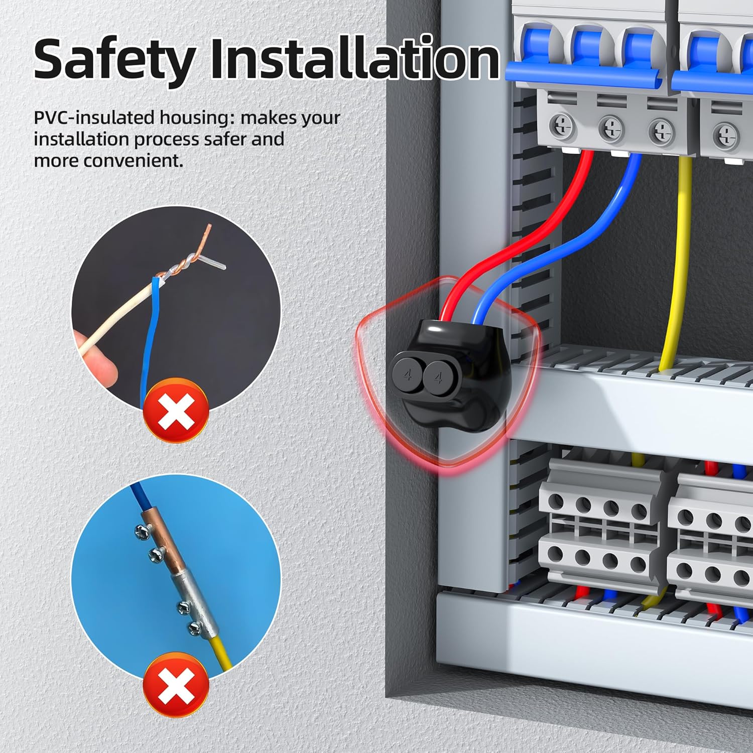 DaierTek 2 Port Insulated Multi Tap Connector, 4-14 AWG Wire Connectors, Single-Sided Entry Aluminum to Copper Wire Connectors with Slotted Allen Hex, Electrical Connectors, Wire Tap, 6 Pack