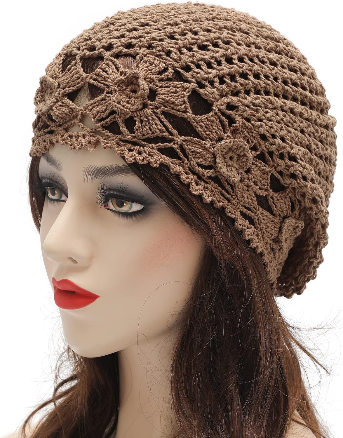 ZLYC Women Cotton Crochet Slouchy Beanie Hat Handmade Knit Summer Skull Cap