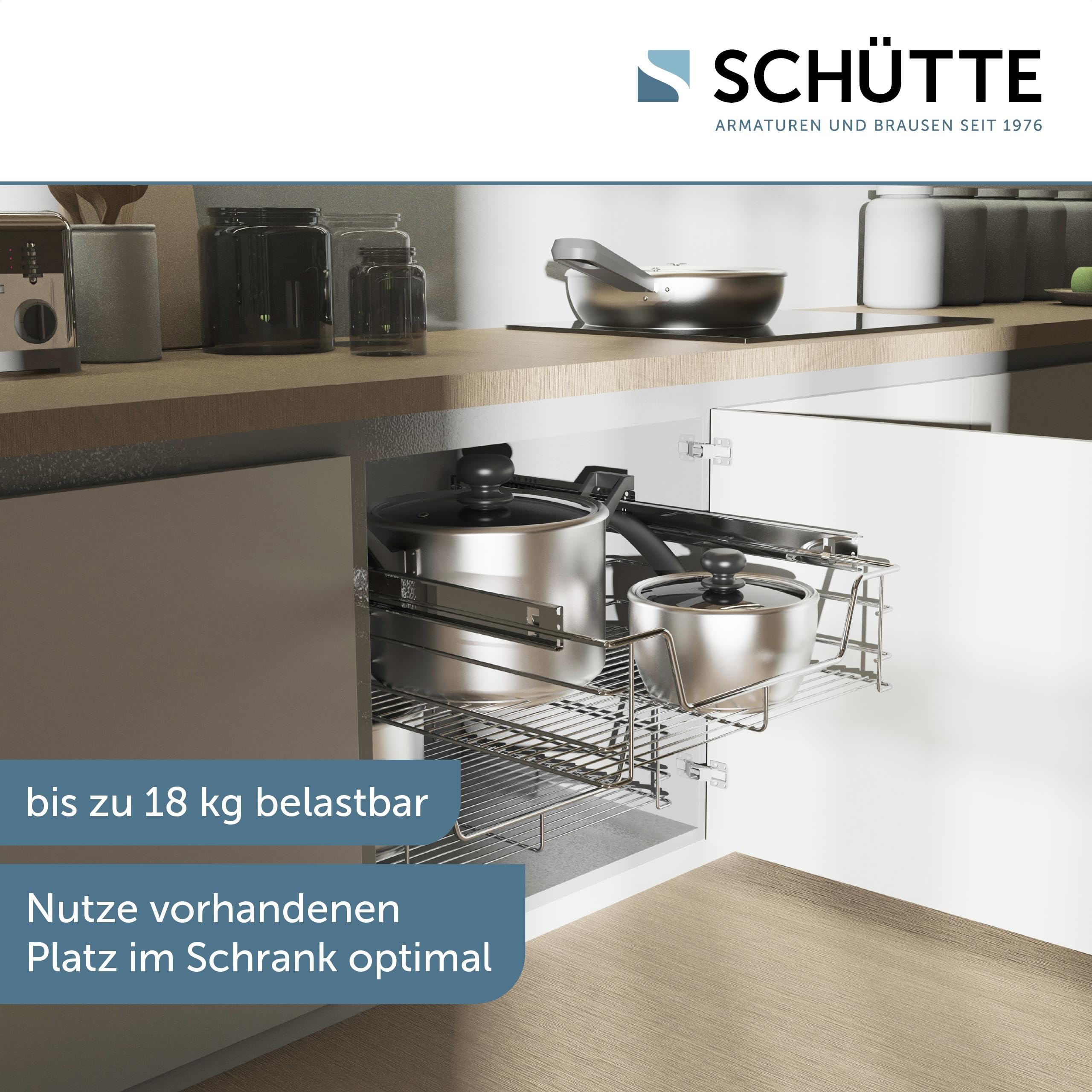 Schütte Teleskopschublade 4328 | Ausziehbare Schublade zum Nachrüsten für 60er Schränke aus Metall | Schrankauszug für den Küchenschrank | Hängekorb für die Küche | Korbauszug | Vollauszug, Chrom