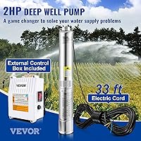 Vista 2 de VEVOR Bomba Sumergible de Pozo Profundo, 2HP 230V/60Hz, 37 GPM, Cabezal de 427 pies, con Cable de 33 pies y Caja de Control Externa, Bombas de Agua