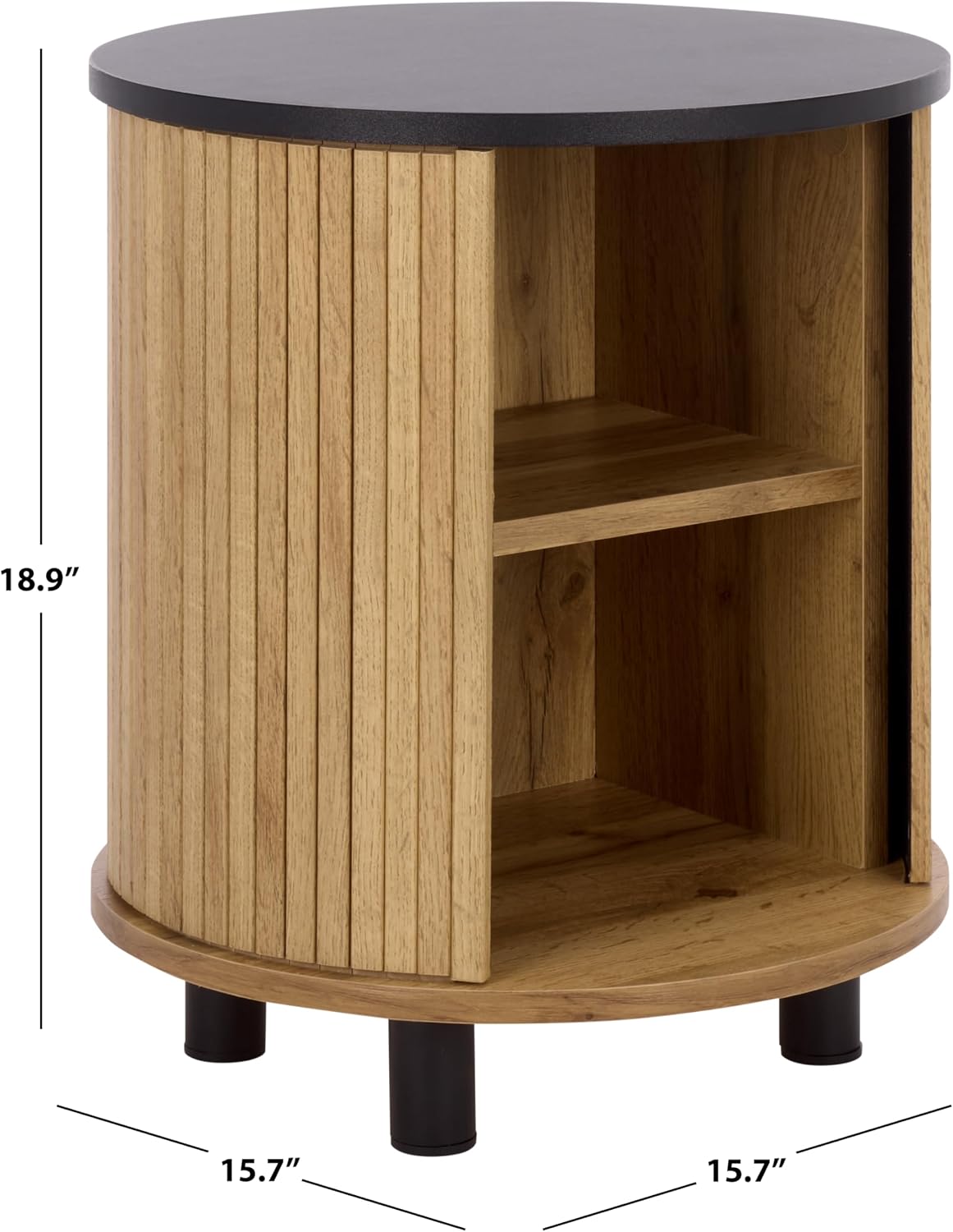SAFAVIEH Home Collection – Etka Oak & Brass 2-Shelf Round Nightstand, Modern Fluted Accent Table (NST3108B)