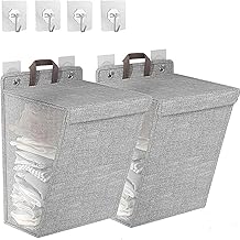 سبت غسيل من بابوريتش، سبت غسيل معلق قابل للطي مع غطاء ومقبض بتصميم موفر للمساحة مثالي لتخزين الألعاب ومناسب للمنزل والسكن، مجموعة من قطعتين مقاس 56 × 39 × 13 سم