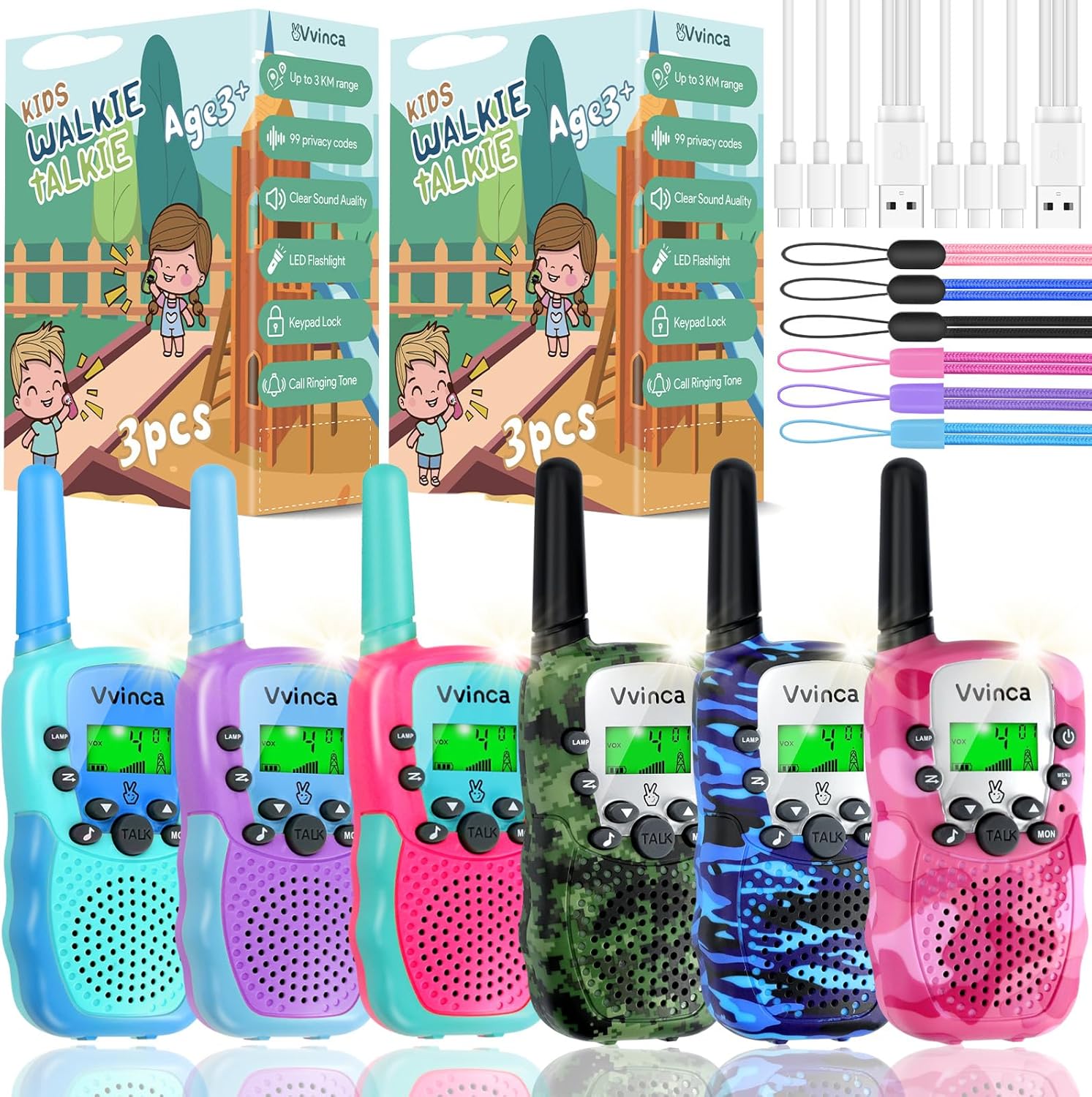 Vvinca 6 Pcs Walkie Talkies for Kids Rechargeable