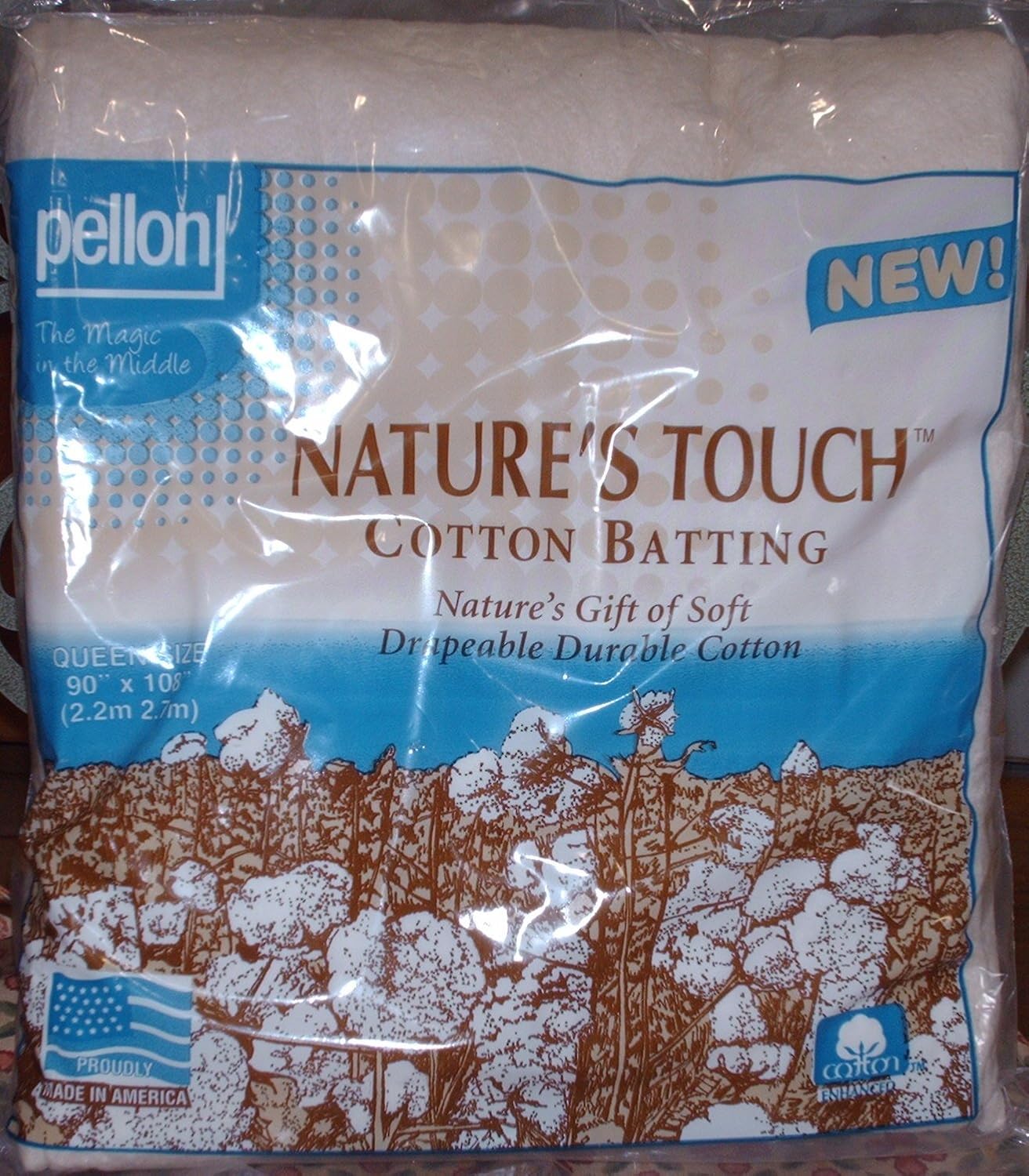 Pellon Nature's Touch Cotton Batting Queen Size 90 x 108 by Pellon