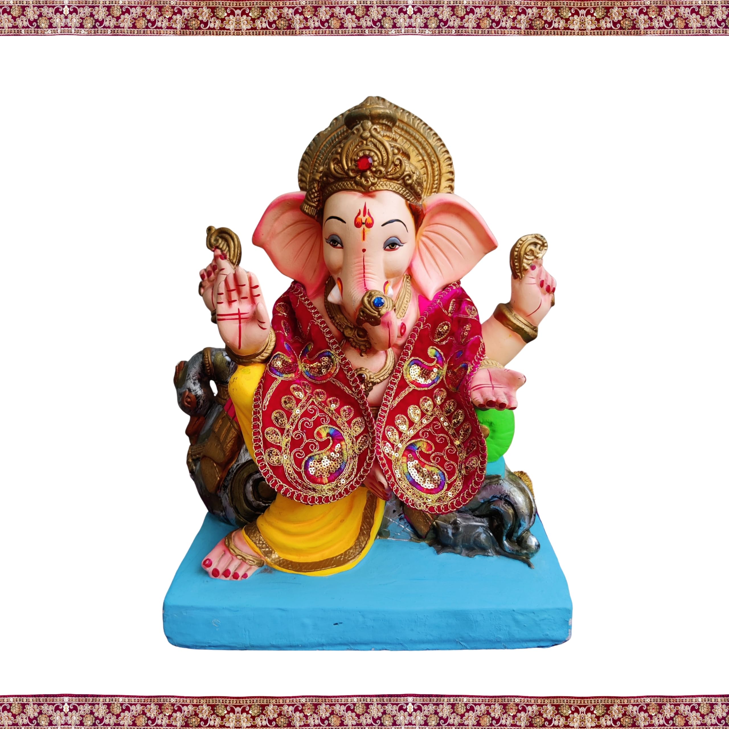 PUNYATVA Ganpati Shela in Velvet (Red) – Khes, Patka, Uparna Vastra for Gauri Ganpati, Ganesh Chaturthi, Varalakshmi Vratam, Navratri, Durga Puja, Decoration Accessories for Idols, God Dress 3