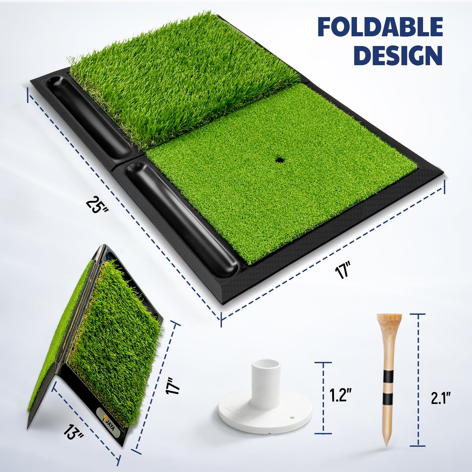 JAYA Tapete de Golf con Bandeja de Pelota - Base de Goma Pesada, Camisetas y Soporte Incluidos - Portátil para Práctica
