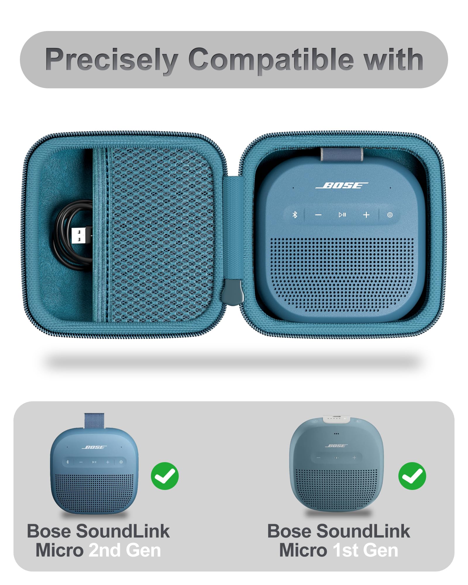 ProCase Etui podróżne do Bose SoundLink Micro 2. generacji i 1. generacji - wytrzymała przenośna torba z karabińczykiem i uchwytem do głośnika, akcesoriami i kablami, niebieska
