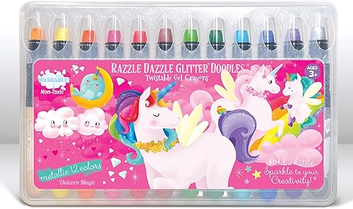 Miniatura 2 de The Piggy Story Juego de 12 crayones de gel con purpurina, diseño de fantasía de unicornio