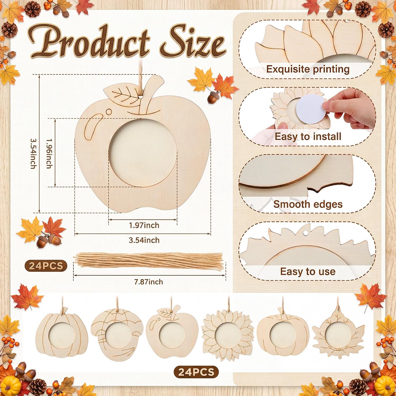 Thyle 24 Pcs Wooden Fall Picture Frame Craft Kit DIY Painting Frame image 3