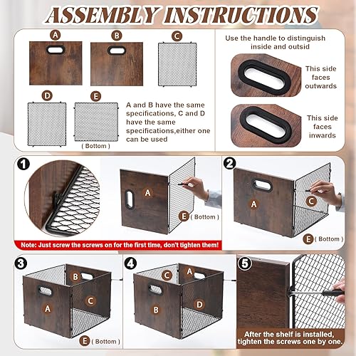 Miniatura 5 de Caja organizadora de archivos de madera marrón rústica, cajas de almacenamiento para carpetas colgantes, soporte para cajón de archivo con asa para