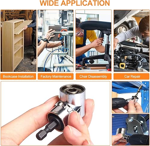 Miniatura 7 de Cubo universal, 0.3 - 0.7pulgadas, para llave de cubo de carraca, multifuncional, inalámbrico, potencia de extensión de ángulo recto de 105 grados,