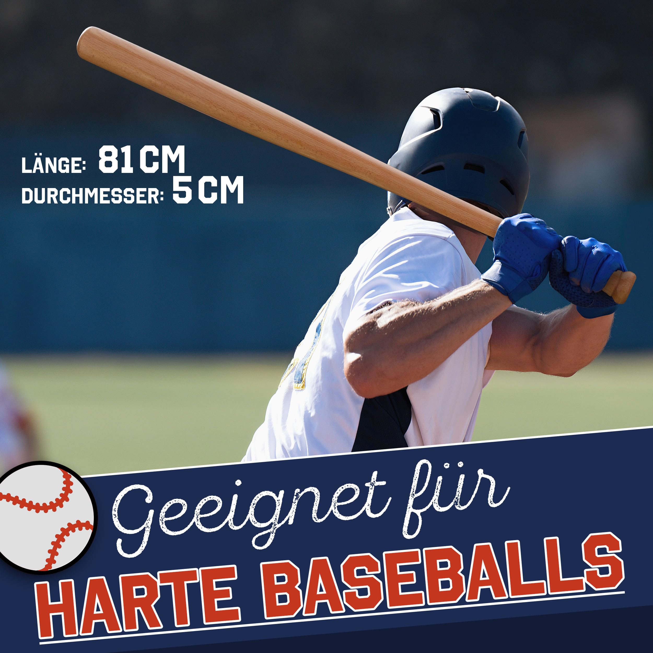 NAJATO Sports Baseballschläger – Aus Holz oder Aluminium – Robuste Verarbeitung & Rutschfester Griff – 81 cm lang