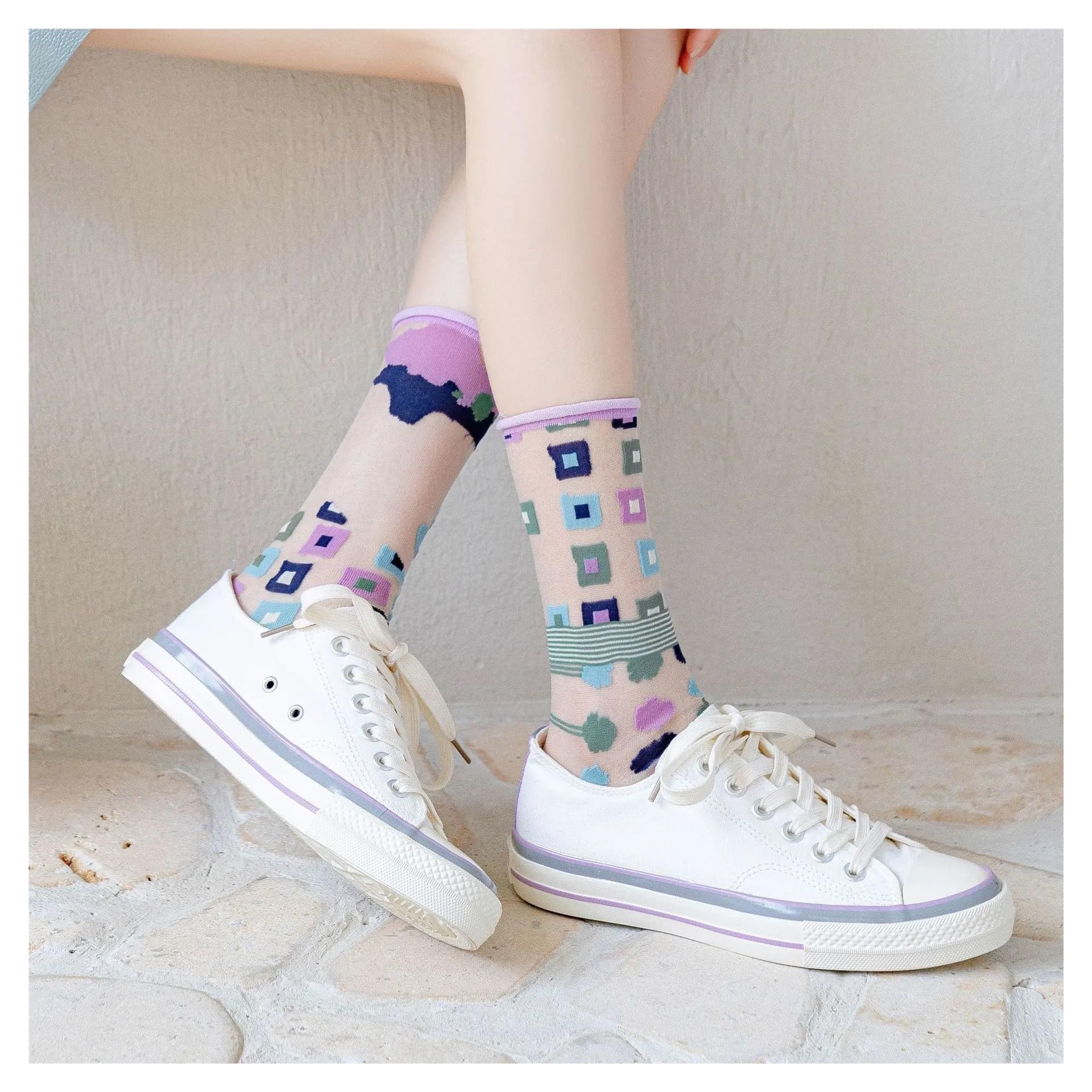 Medias Cortas Mujer 2 pares de calcetines seda cristal transparentes ultrafinos verano con divertidos dibujos animados, lindos largos elásticos