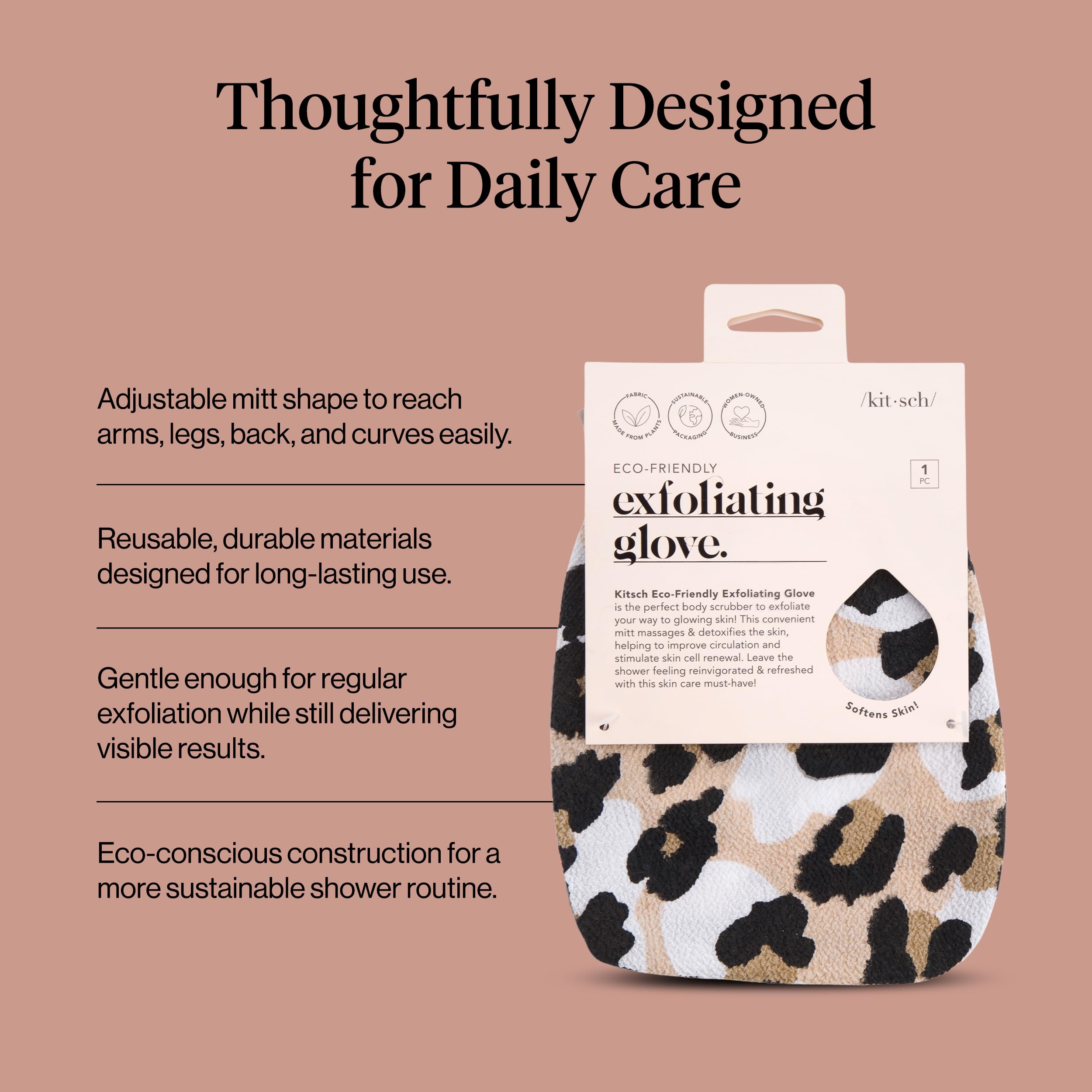 Kitsch Exfoliating Gloves – Korean Exfoliating Mitt and Deep Exfoliating Body Scrubber for Shower Bath, Body Scrubber Exfoliator, Dead Skin Remover, Skin Care for Smooth Renewed Skin - 1pc, Leopard