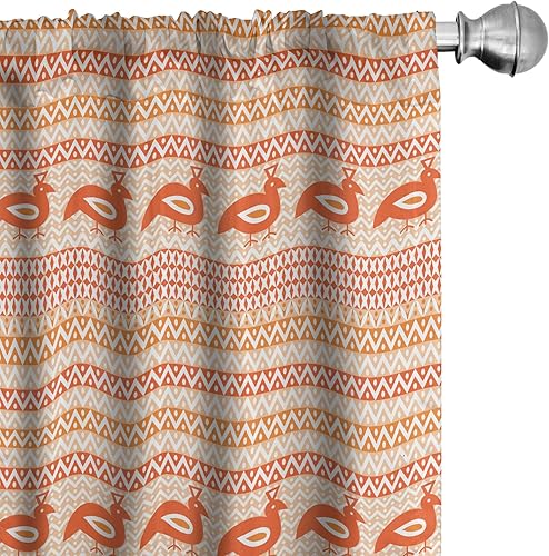 Miniatura 16 de Ambesonne - Cortinas retro para ventana, estilo de los años sesenta y setenta, diseño simétrico repetido de forma redonda geométrica, juego de 2