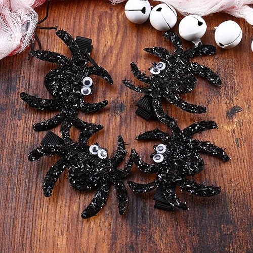 Miniatura 3 de Lurrose 5 pinzas para el pelo de araña con purpurina de terror para niños, accesorios para el cabello de Halloween