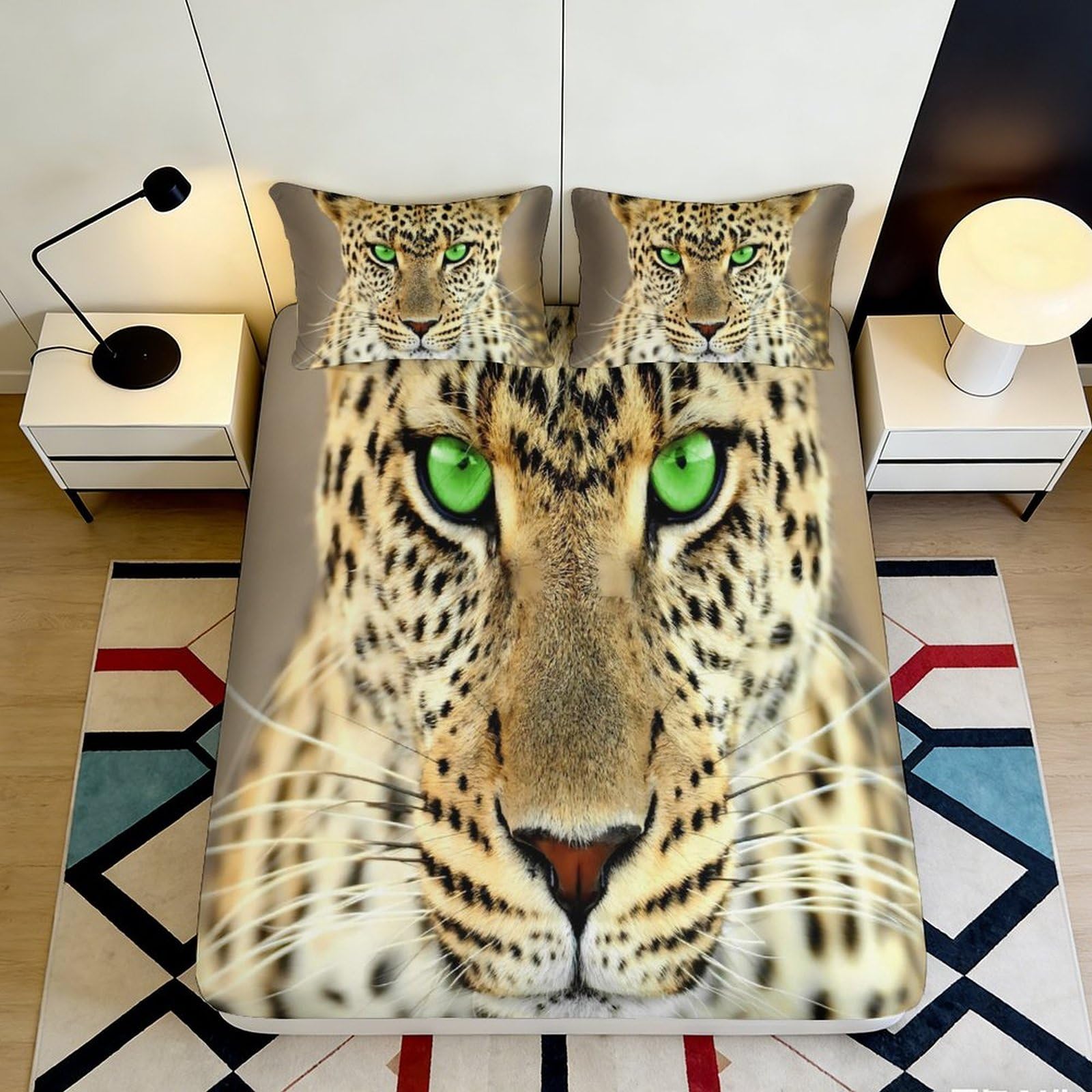 3D Printed Leopard Fitted Sheet Microfiber Deep Pocket Non-Slip Leopard Mattress Fitted Cover Bedroom Decor for Adults Teens 90x200x25cm