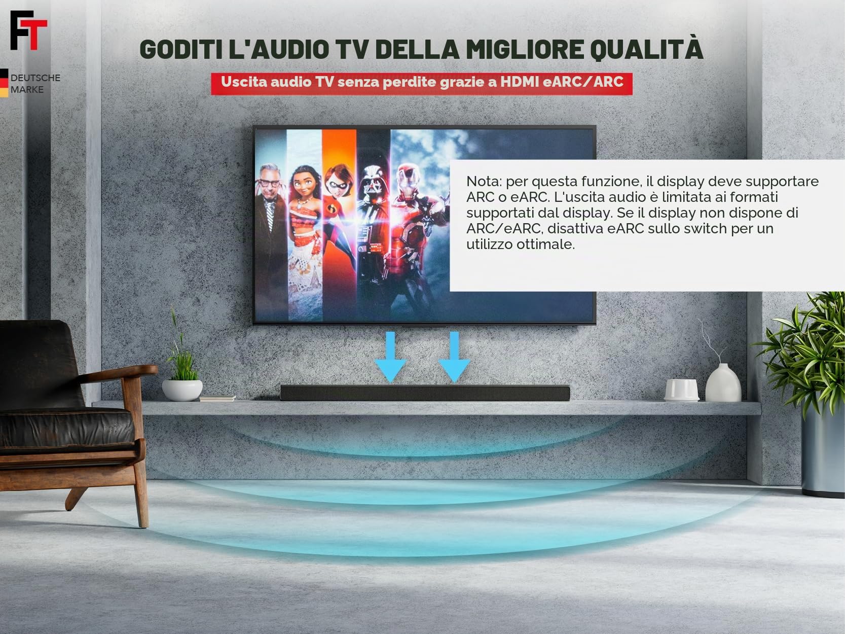 FeinTech SW411 HDMI 2.1 Switch 4 in 1 Out con estrattore audio per sistemi audio con ingresso HDMI, Toslink e AUX, supporta 4K 120Hz e 8K
