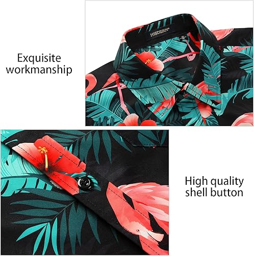 Vista 2 de Camisas hawaianas de manga corta para hombre, camisa Aloha casual con botones tropicales hawaianos florales de verano para fiesta en la playa