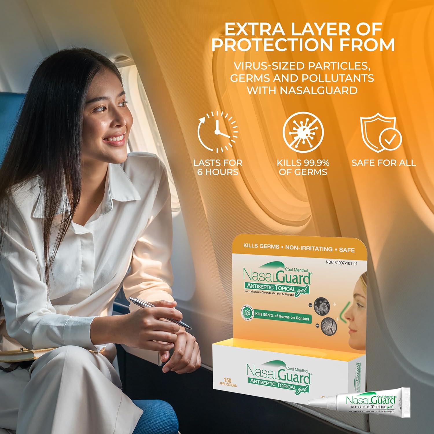 Antiseptic Topical Gel - Kills 99.9% of Germs - Patented Positive Ion Technology, Non-irritating, Safe for Daily use - Over 150 Applications Per Tube, (3 Grams) Cool Menthol - Pack of 2