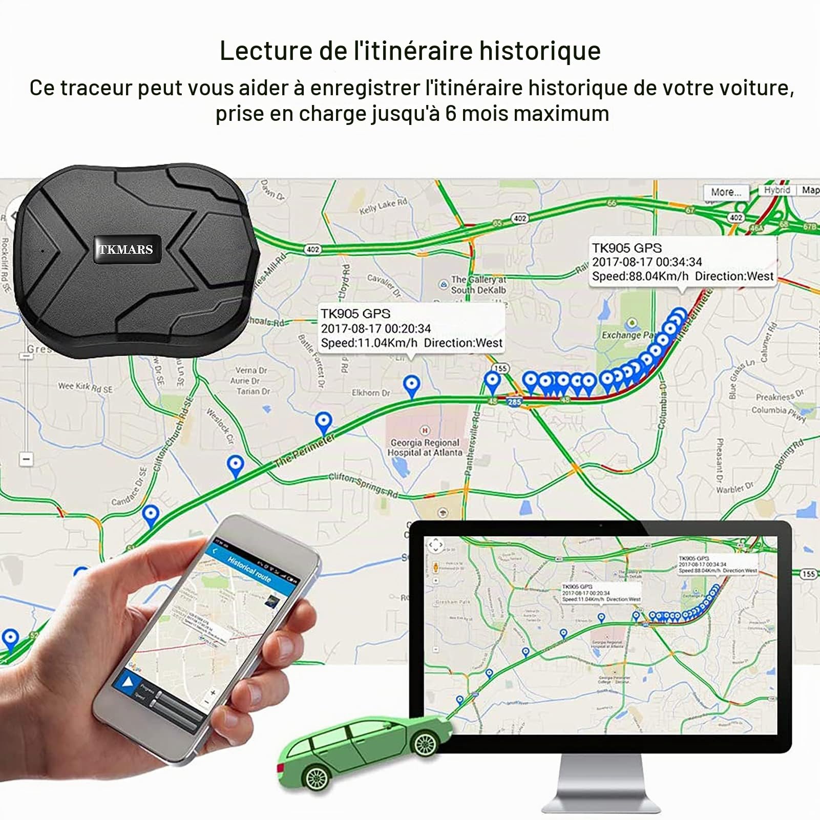 TKMARS GPS Tracker 4G pour Voiture TK905, Localisateur Magnétique sans Abonnement, Étanche IP65, Traceur GPS Temps Réel avec App, Anti-Vol pour Véhicule Moto Bateau, Geo-Fence Alertes Multiples