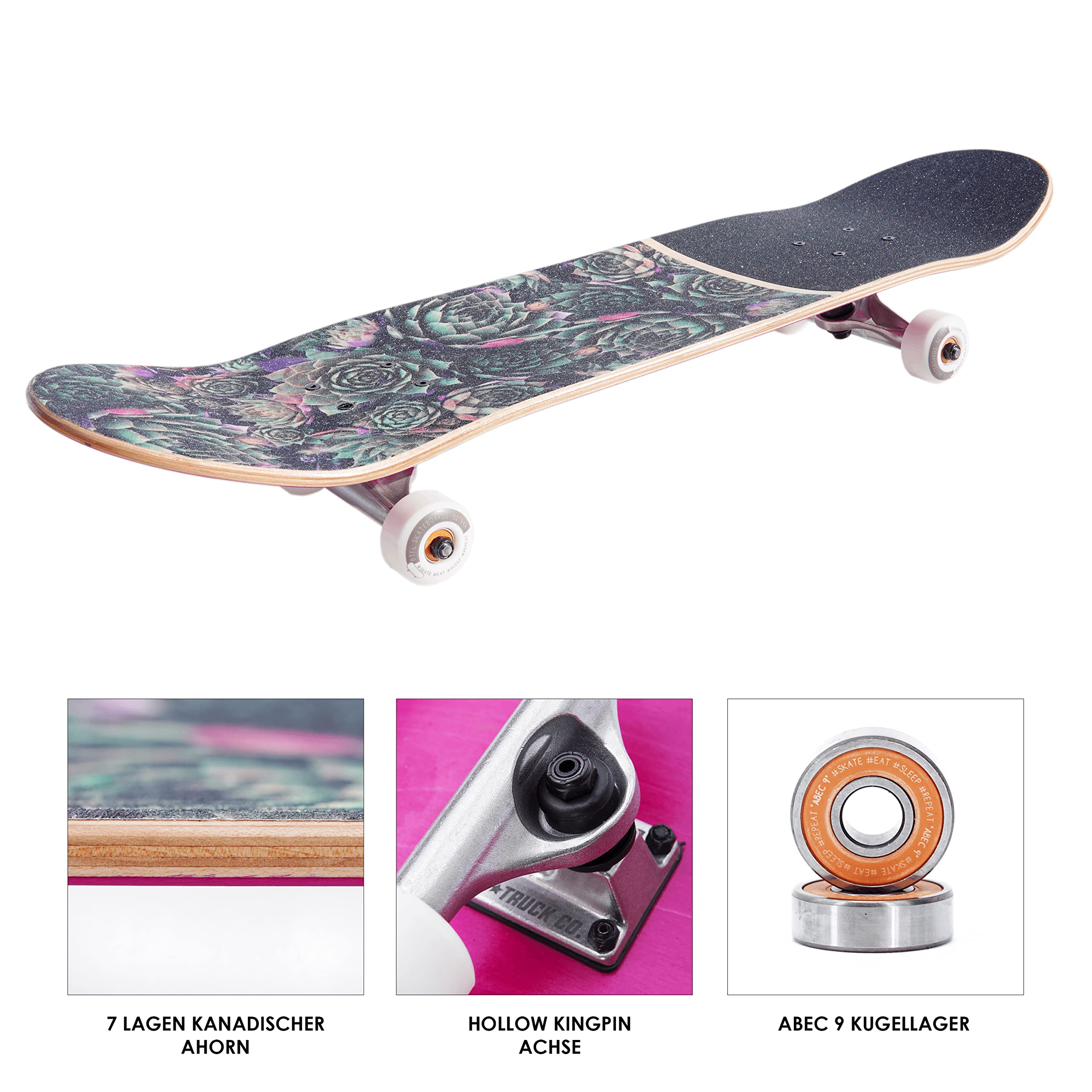 Komplett Skateboard von BTFL, ABEC 9 Kugellager, kanadischer Ahorn + Cooles Griptape, 8.125“ Board für Anfänger, Geschenke für Kinder, Skateboard für Erwachsene und Kinder ab 6 Jahre