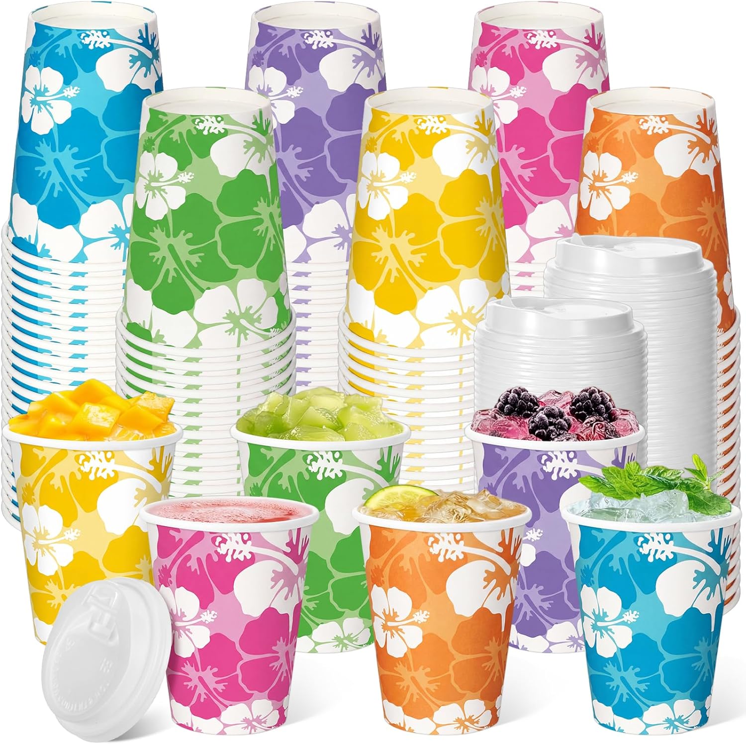 100 Pcs 12 oz Christmas Paper Cups with Lids Xmas Disposable Coffee Cups Holiday Kraft Paper Drinking Xmas Party Drinkware Supplies for Holiday Cocoa Beverage Cold Hot Drinks (Classic 1)