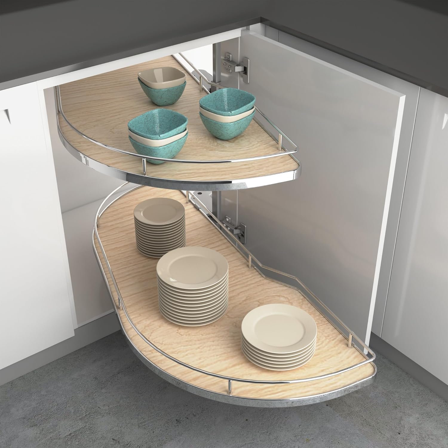 Rev-A-Shelf Maple Two-Tier Girasolo w/Soft Close and Chrome Accents for 18" Left Opening/Blind Right Corner cabinets