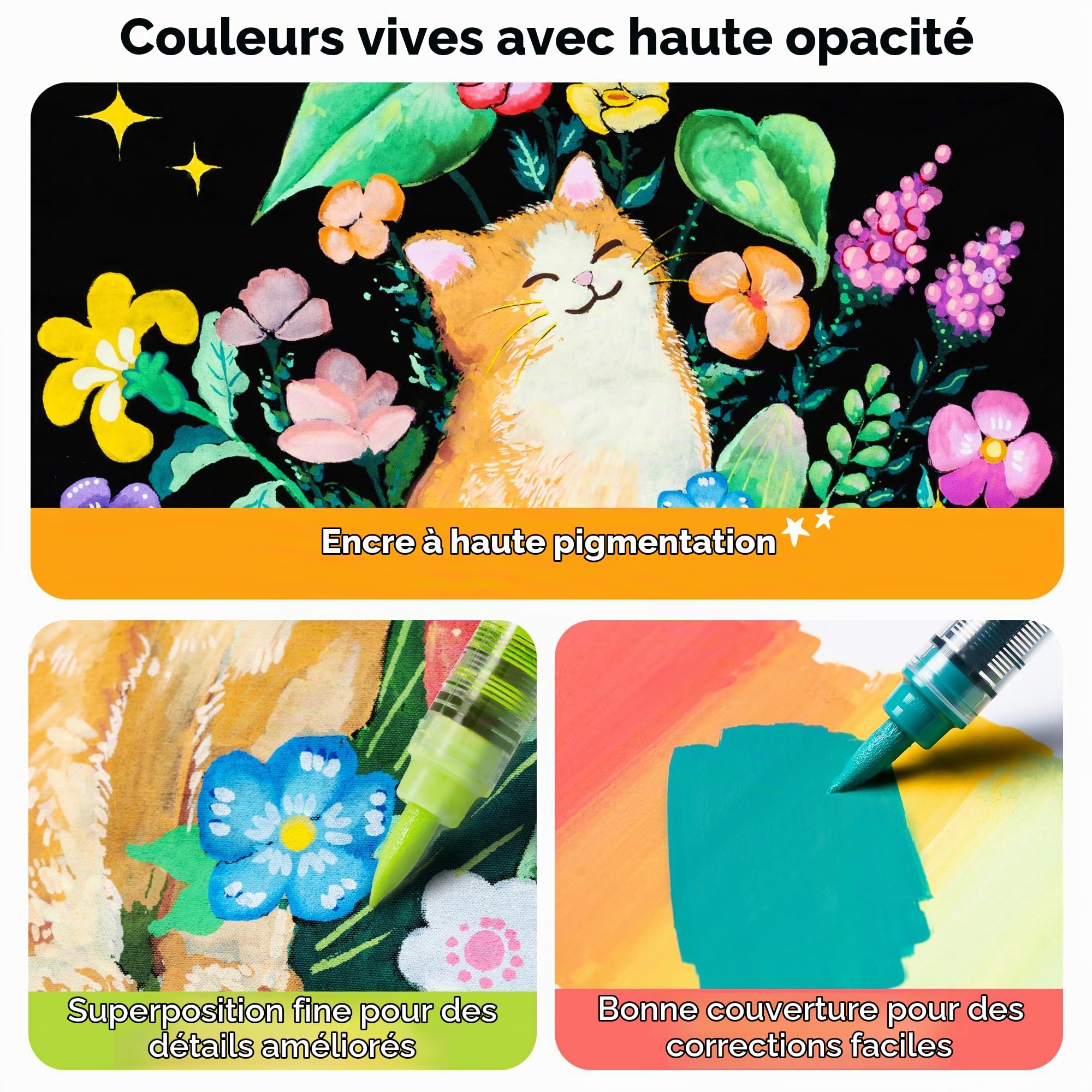 Ohuhu Marqueurs Acrylique 72 Pointe Brosse Haute Opacité Pierre DIY –Kahuku