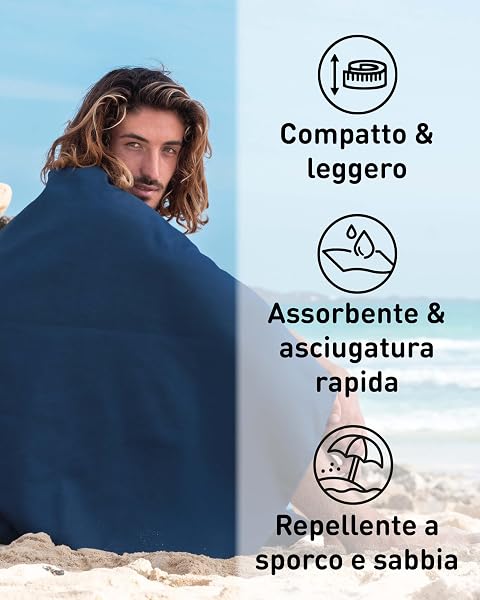 Fit-Flip Asciugamano microfibra - compatto e ultraleggero - asciugamani palestra - il perfetto telo mare grande - ottimale per viaggio, sport e piscina - 2