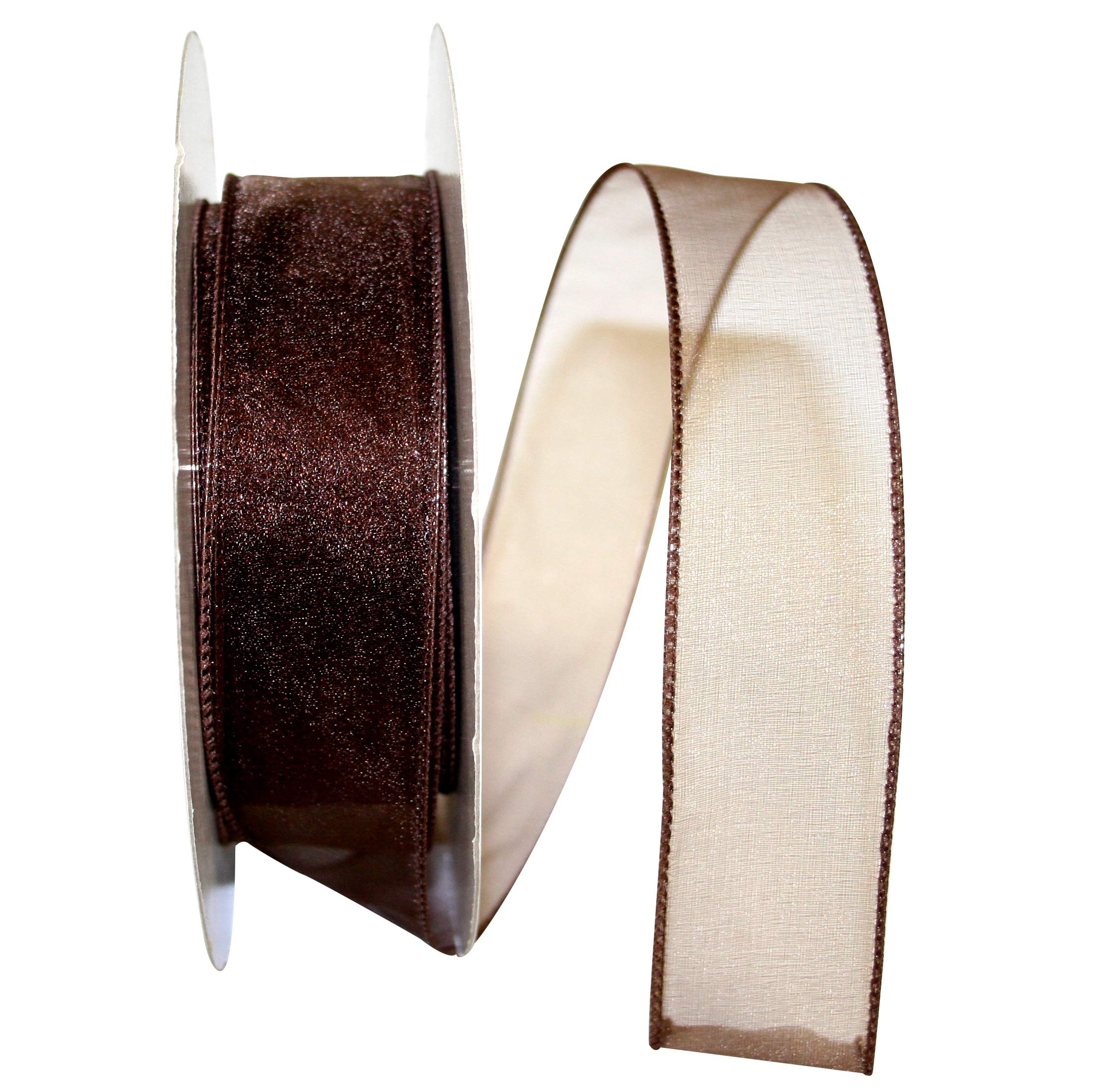 Reliant Ribbon Sheer Lovely Value Wired Edge Ribbon, 1-1/2 Inch X 50 Yards, Brown
