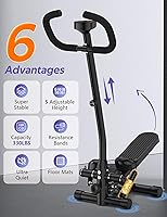 Vista 2 de Amicus Mini stepper para ejercicio, escalones hidráulicos de altura ajustable con banda de resistencia para el hogar, capacidad de peso de 330 libras