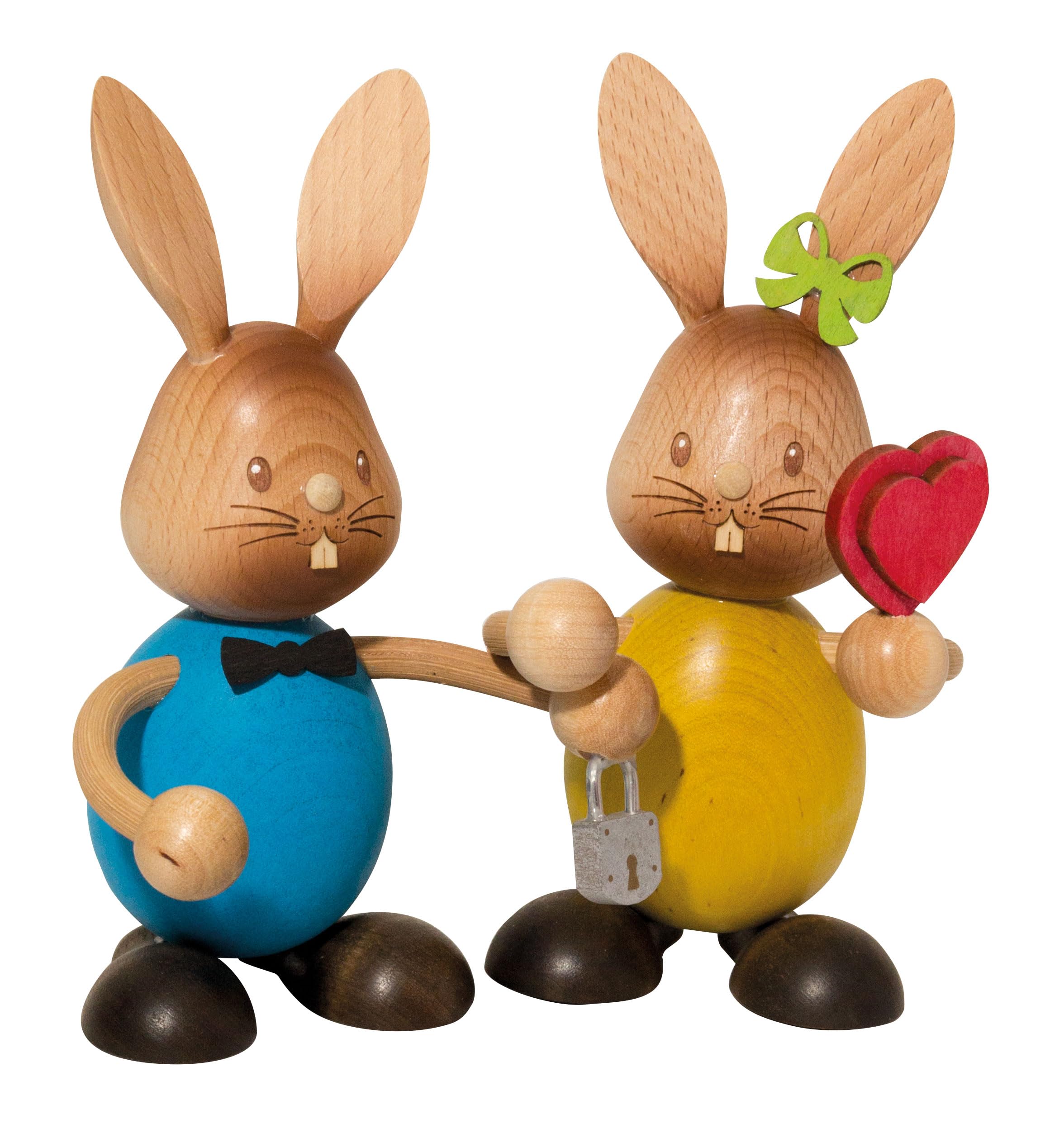 Kuhnert Drechslerei Osterdekoration/Osterhase „Stupsi Hasepaar“ 11 cm, aus feinstem Holz, für EIN Bezauberndes Osterfest oder eine dauerhafte Dekoration, Holzkunst Made in Germany