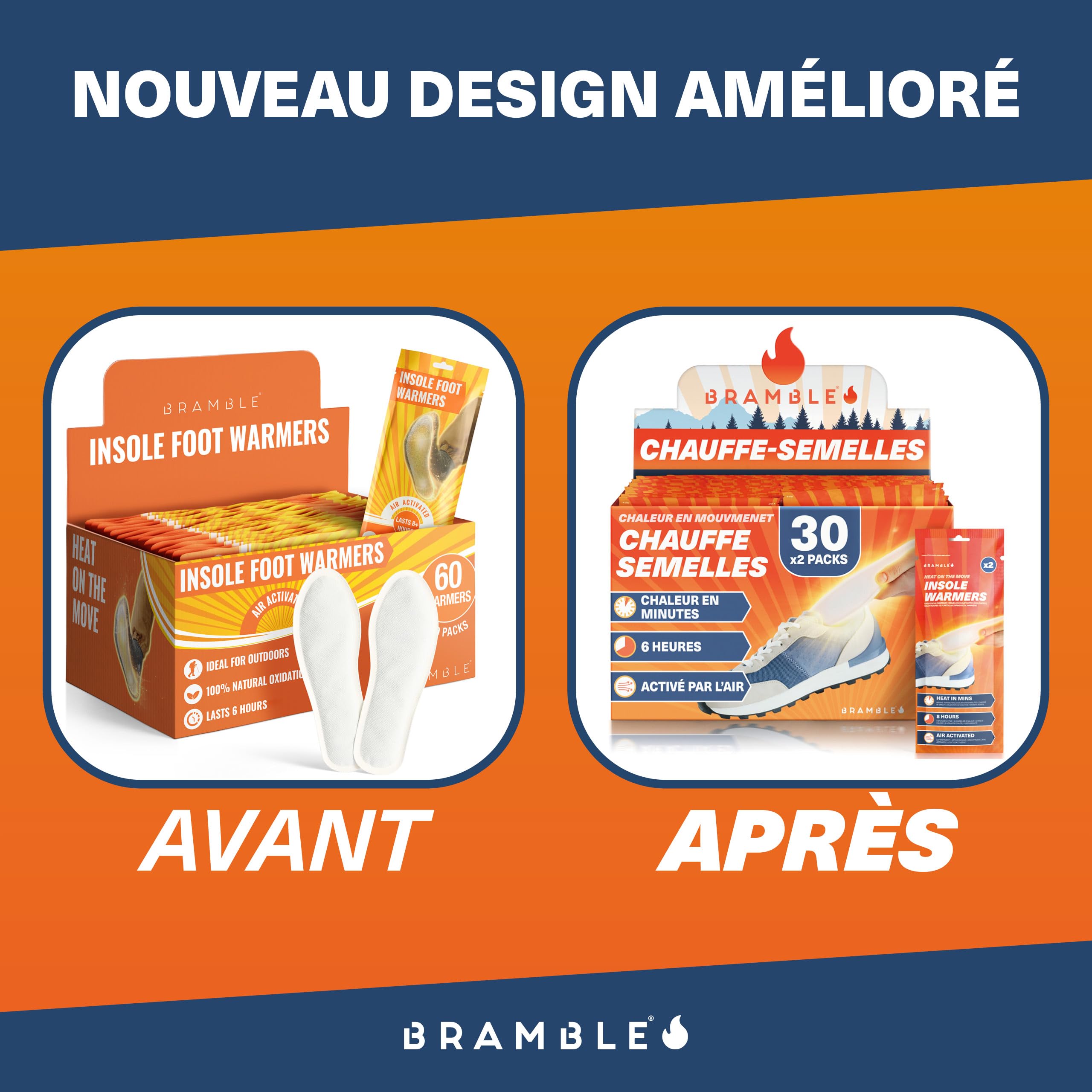 Bramble - Semelles Chauffantes - Semelles chauffantes pour Chaussures et Bottes - Activation par l'air et sans Odeur - Jusqu'à 10 Heures de Chaleur