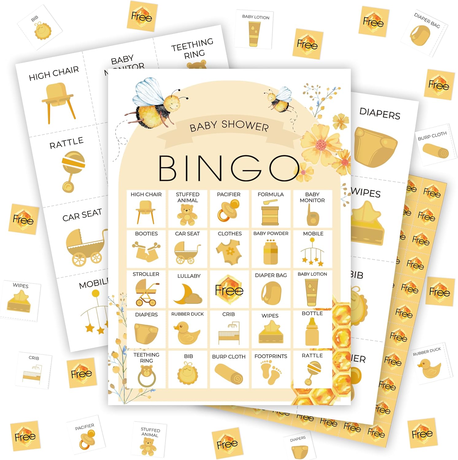 Bee Bingo Game, Bee Themed Party Bingo Cards for Adults, Birthday Party Games, Indoor Outdoor Home Baby Showers Activities Bumble Favors Supplies Decorations, 24 Players Games, 06