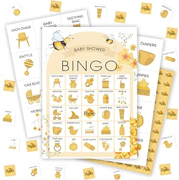 Bee Bingo Game, Bee Themed Party Bingo Cards for Adults, Birthday Party Games, Indoor Outdoor Home Baby Showers Activities Bumble Favors Supplies Decorations, 24 Players Games, 06
